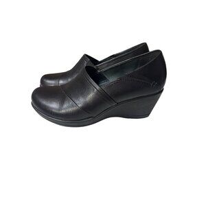 Dansko Womens Black Leather Wedge Slip-On Shoes Size 8